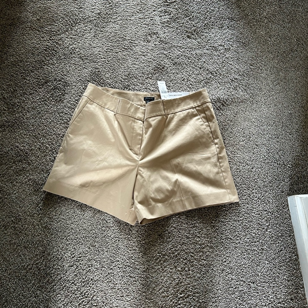 Ann Taylor Factory Tan Bermuda Shorts Structured Cotton Blend